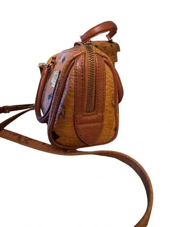 MCM Cognac Visetos Mini Crossbody Satchel with Gold Hardware - Picture 3 of 16